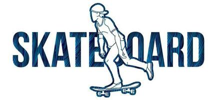 skate texto projetado com masculino jogador vetor