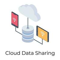 isométrico vetor projeto, nuvem dados partilha ícone.