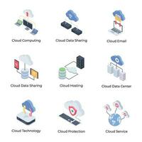 nuvem tecnologia isométrico ícones conjunto vetor