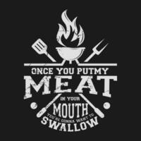 carne dentro seu boca engraçado presente camiseta, churrasco camiseta, vetor