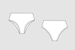 lingerie cuecas, cuecas. fêmea vetor modelo isolado em uma cinzento fundo. frente e costas visualizar. esboço moda técnico esboço do roupas modelo.