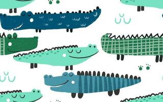 mão desenhando fofa crocodilo desatado padronizar ilustração para bebê sala, berçário. ilustração Projeto para moda tecidos, têxtil gráficos, impressões, invólucro, têxtil. vetor