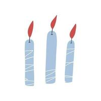mão desenhado azul velas, desenho animado plano vetor ilustração isolado em branco fundo. fofa queimando velas. Natal ou aniversário bolo decoração.