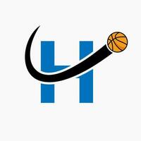 basquetebol logotipo em carta h conceito. cesta clube símbolo vetor modelo