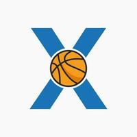 basquetebol logotipo em carta x conceito. cesta clube símbolo vetor modelo