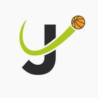 basquetebol logotipo em carta j conceito. cesta clube símbolo vetor modelo