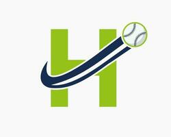 conceito de logotipo de beisebol de letra inicial h com modelo de vetor de ícone de beisebol em movimento