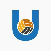 carta você voleibol logotipo conceito com comovente voleio bola ícone. voleibol Esportes logótipo modelo vetor