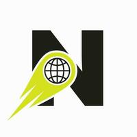 carta n logotipo conceito com global mundo ícone vetor modelo