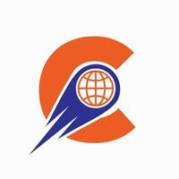 carta c logotipo conceito com global mundo ícone vetor modelo