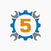 carta 5 reparar logotipo engrenagem tecnologia símbolo. construção serviço logotipo Projeto vetor