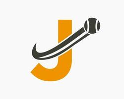 modelo de design do logotipo do clube de tênis letra j. academia esportiva de tênis, logotipo do clube vetor
