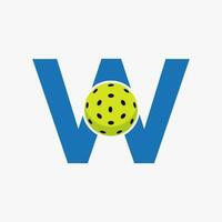 pickleball logotipo em carta W vetor modelo. salmoura bola logótipo