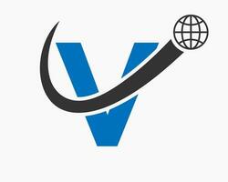 carta v global logotipo Projeto. mundo logótipo símbolo vetor modelo