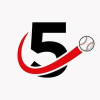 conceito de logotipo de beisebol de carta 5 com modelo de vetor de ícone de beisebol em movimento