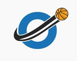 inicial carta o basquetebol logotipo conceito com comovente basquetebol ícone. cesta bola logótipo símbolo vetor
