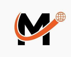 carta m global logotipo Projeto. mundo logótipo símbolo vetor modelo