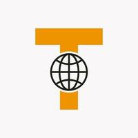 carta t global logotipo Projeto. mundo logótipo símbolo vetor modelo