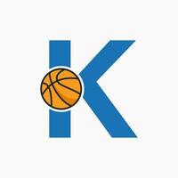 basquetebol logotipo em carta k conceito. cesta clube símbolo vetor modelo