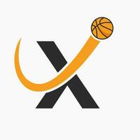 basquetebol logotipo em carta x conceito. cesta clube símbolo vetor modelo