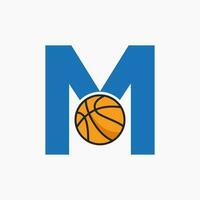 basquetebol logotipo em carta m conceito. cesta clube símbolo vetor modelo
