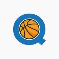 basquetebol logotipo em carta q conceito. cesta clube símbolo vetor modelo