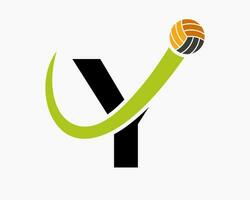 carta y voleibol logotipo conceito com comovente voleio bola ícone. voleibol Esportes logótipo modelo vetor