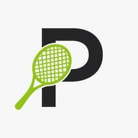 carta p padel tênis logotipo. padel raquete logotipo Projeto. de praia mesa tênis clube símbolo vetor