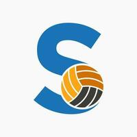 carta s voleibol logotipo conceito com comovente voleio bola ícone. voleibol Esportes logótipo modelo vetor
