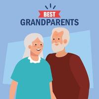 feliz dia dos avós com um lindo casal mais velho e decoração de letras dos melhores avós vetor