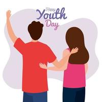 feliz dia da juventude jovem casal jovem e homem juntos para a celebração do dia da juventude vetor