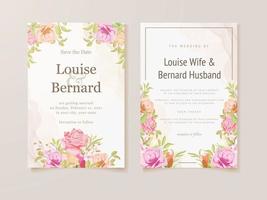 modelo de conceito de cartão floral e folhas de convite de casamento vetor