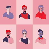 conjunto do avatares ícones do homens rostos. diversidade personagens para social meios de comunicação, do utilizador perfil, aplicativo projeto, sites. desenho animado vetor ilustração do homens e mulheres.