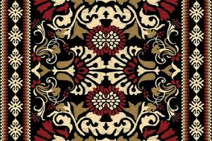 ikat floral paisley bordado em Preto plano de fundo.ikat étnico oriental padronizar tradicional.asteca estilo abstrato vetor ilustração.design para textura,tecido,vestuário,embrulho,decoração,cachecol,tapete