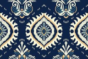 ikat floral paisley bordado em marinha azul plano de fundo.ikat étnico oriental desatado padronizar tradicional.asteca estilo abstrato vetor ilustração.design para textura,tecido,vestuário,embrulho,decoração