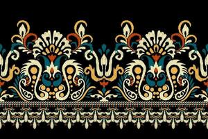 ikat floral paisley bordado em Preto plano de fundo.ikat étnico oriental padronizar tradicional.asteca estilo abstrato vetor ilustração.design para textura,tecido,vestuário,embrulho,decoração,canga,cachecol