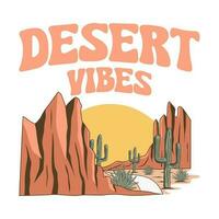 deserto vibrações, natureza aventura camiseta Projeto vetor, ocidental pôr do sol ilustração vetor
