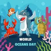 personagens de criaturas marinhas celebram o dia mundial dos oceanos vetor