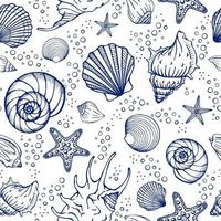 padrão sem emenda com conchas e estrelas do mar fundo marinho ilustração vetorial desenhada à mão em estilo de desenho perfeito para saudações convites livros de colorir têxteis casamento e web design vetor