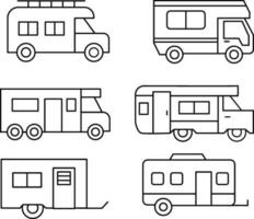 conjunto do caravana, campista furgão, e motorhome linha ícones vetor