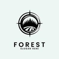 design de arte de linha de logotipo de floresta vetor