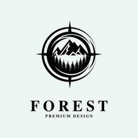 design de arte de linha de logotipo de floresta vetor