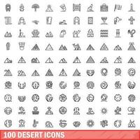 100 deserto ícones definir, esboço estilo vetor