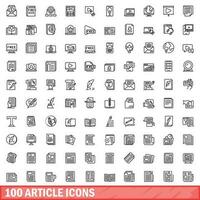 100 artigo ícones definir, esboço estilo vetor