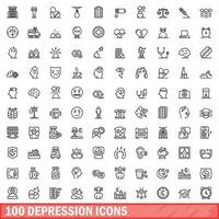 100 depressão ícones definir, esboço estilo vetor