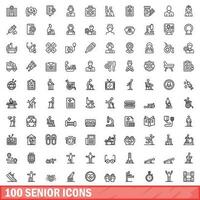 100 Senior ícones definir, esboço estilo vetor