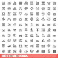 100 agricultor ícones definir, esboço estilo vetor