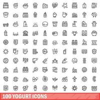 100 iogurte ícones definir, esboço estilo vetor