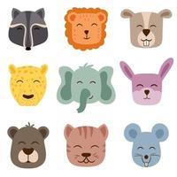 rostos bonitos de animais vetoriais perfeitos para criar padrões para o quarto das crianças vetor