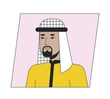 muçulmano homem dentro hijab plano cor desenho animado avatar ícone. editável 2d do utilizador retrato linear ilustração. isolado vetor face perfil clipart. foto do usuário, pessoa cabeça e ombros